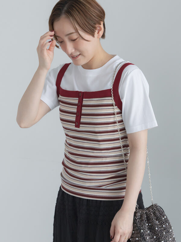 【ETRETOKYO】ヘンリーネックエアリータンクトップ （2色） セール】 【接触冷感】前後2WAYヘンリーネックスクエアタンク（オフ