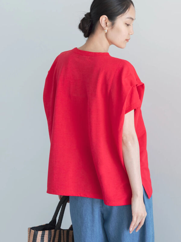 接触冷感】ショルダータックTシャツ（オフホワイト/チャコールグレー