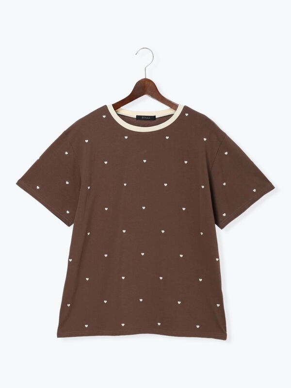 セール】 【接触冷感】ハート刺繍Tシャツ（オフホワイト/ブラック
