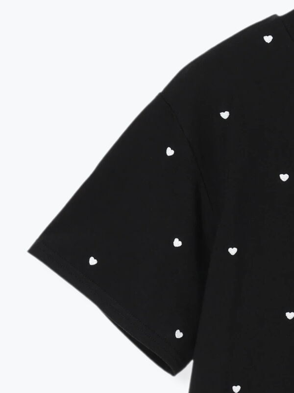 接触冷感】ハート刺繍Tシャツ（オフホワイト/ブラック/ブラウン