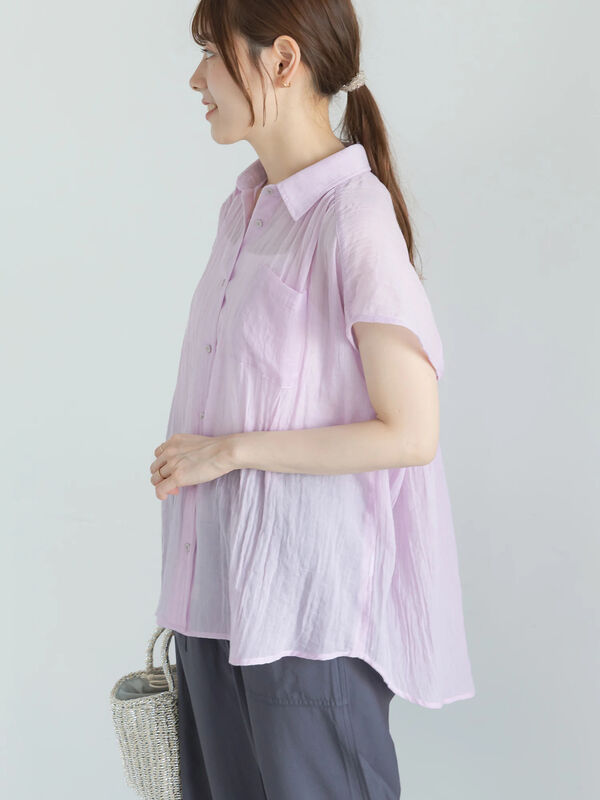 【7色展開】シャンブレーボイルフレンチスリーブシャツ（パープル）｜Te chichi（テチチ）通販