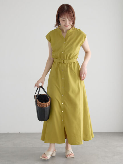【接触冷感/イージーケア】リネンライクワンピース（ブラック/ブラウン/イエロー/ネイビー）｜Te chichi（テチチ）通販