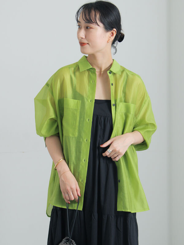 digne sheer shirts シアーシャツ moss green セール】 シアーシャツ（ベージュ/ダークブラウン/グリーン/トップス