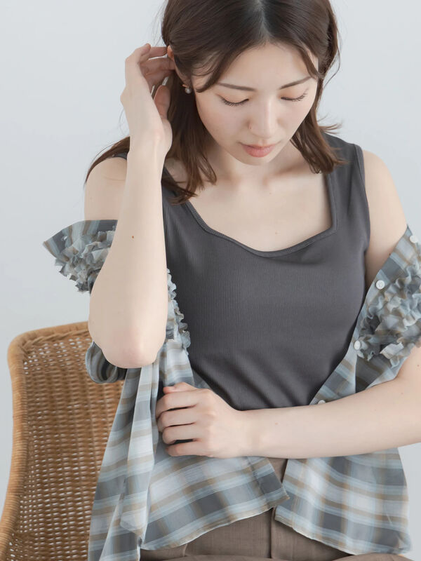 接触冷感性タンクトップ　見本 セール】 【接触冷感】前後2WAYデザインネックタンクトップ（オフ