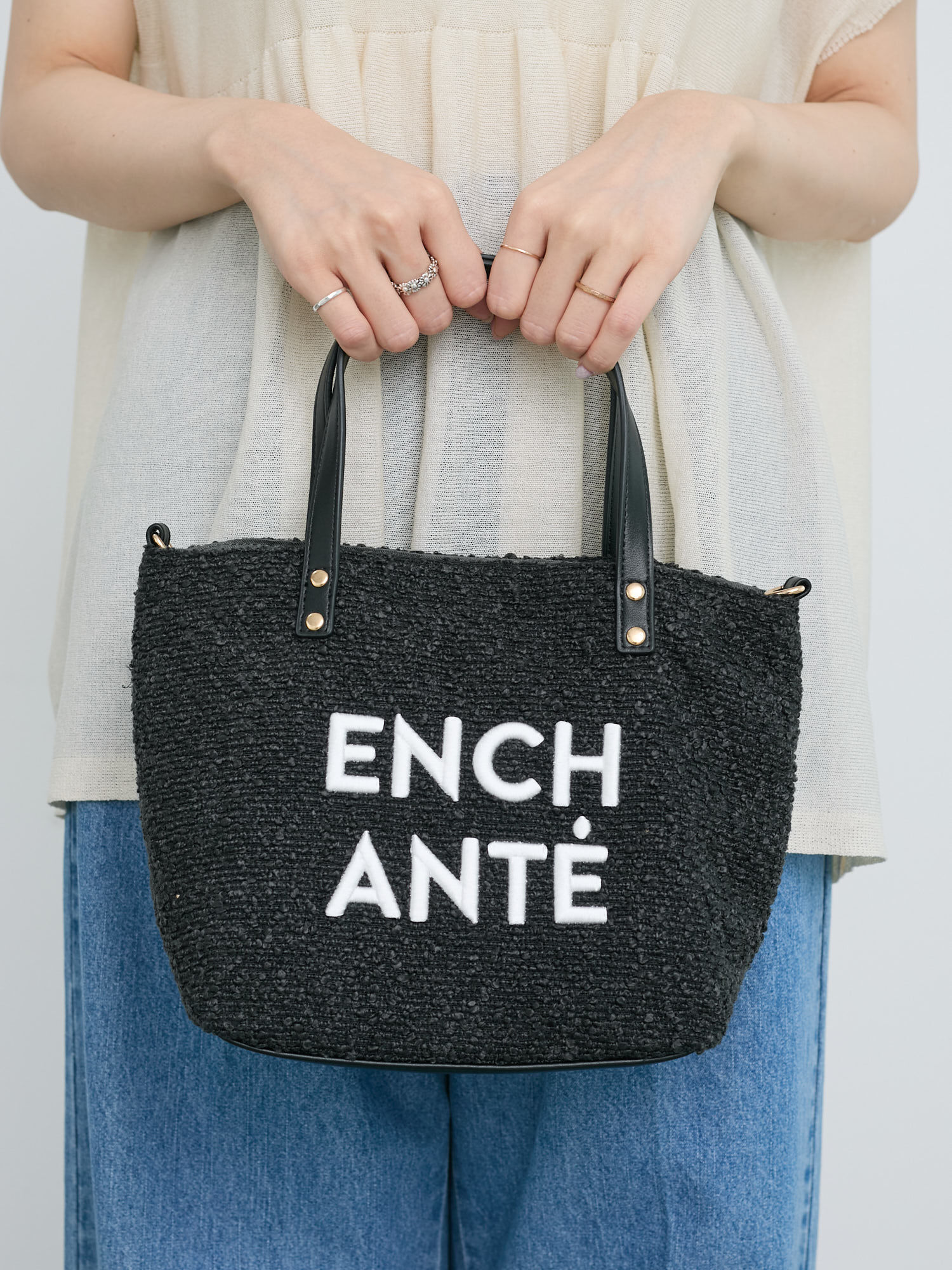 ロゴ刺繍2WAYトートバッグ（グレー/ブラック/バッグ/バッグ・ポーチ
