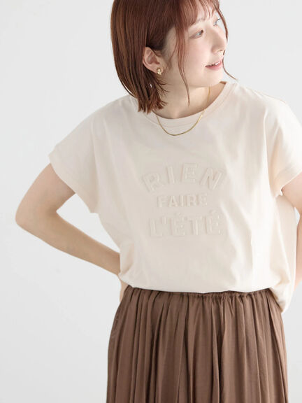 セール】 【接触冷感】エンボスロゴフレンチスリーブTシャツ（オフ