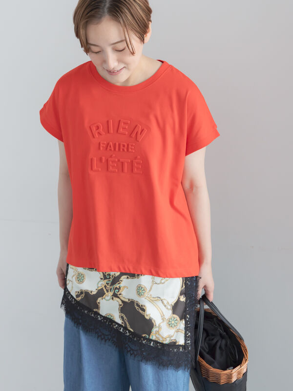 セール】 【接触冷感】エンボスロゴフレンチスリーブTシャツ（オフ