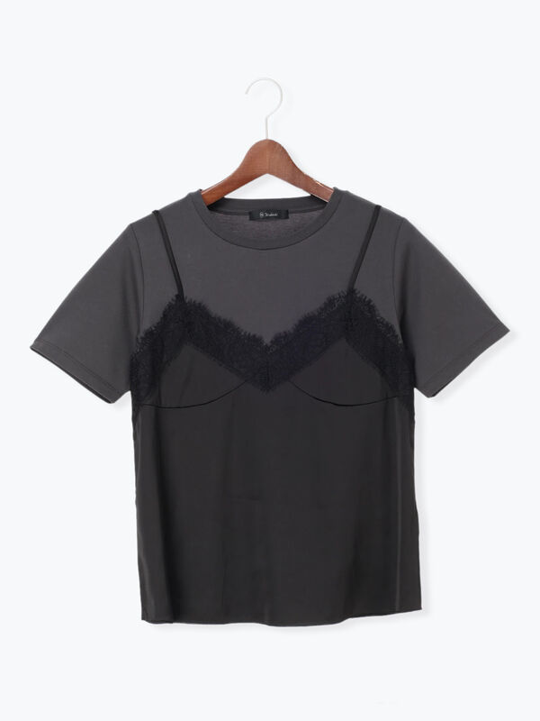 セール】 サテンキャミドッキングTシャツ（ホワイト/ブラック/ブラウン