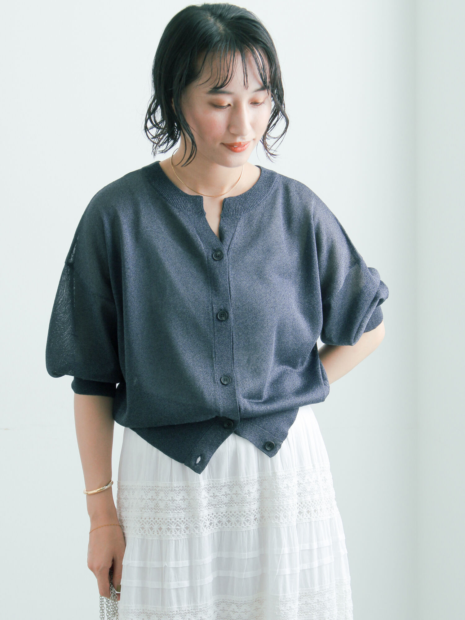 【コマネチ商品】 セール】 【マシンウォッシャブル】ラメシアー前後2WAY5分袖