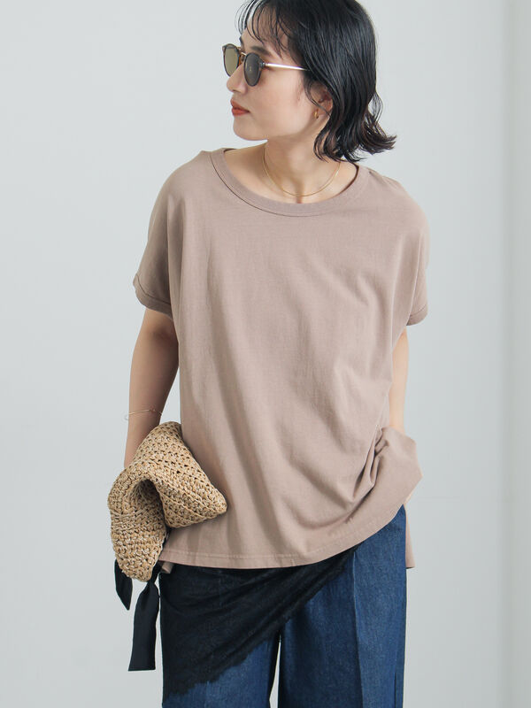ハーフピグメントドルマンTシャツ（チャコールグレー/モカ/オリーブ