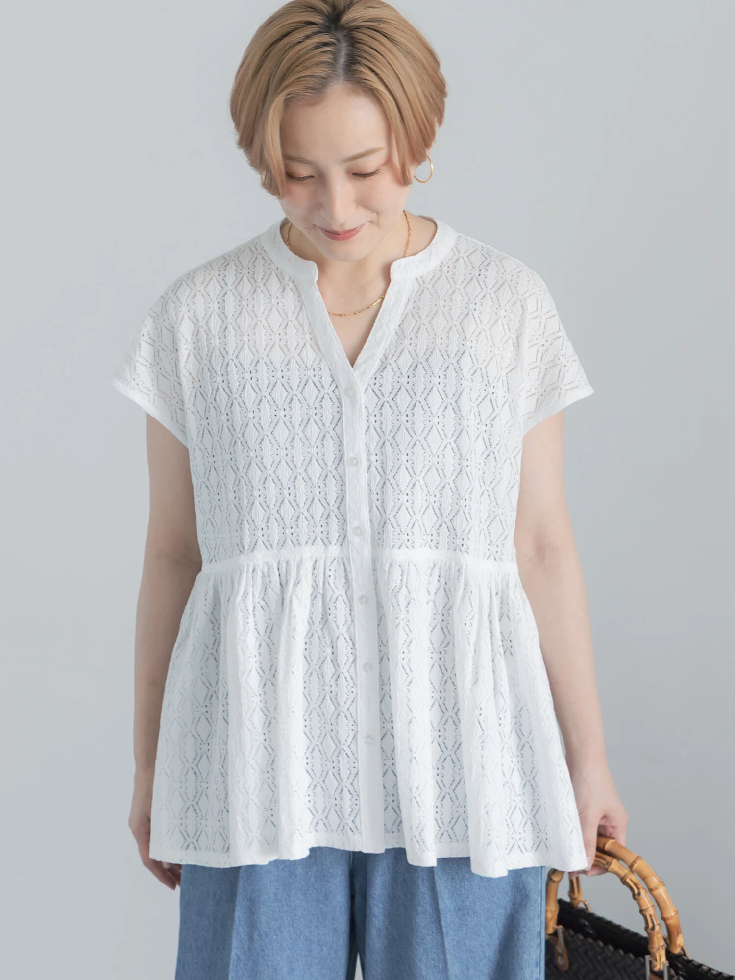 o*i様 美品♡cccmalie ペプラム半袖ブラウス ホワイト シーマリー セール】 レースペプラムブラウス（オフホワイト/ブラック/ブラウン