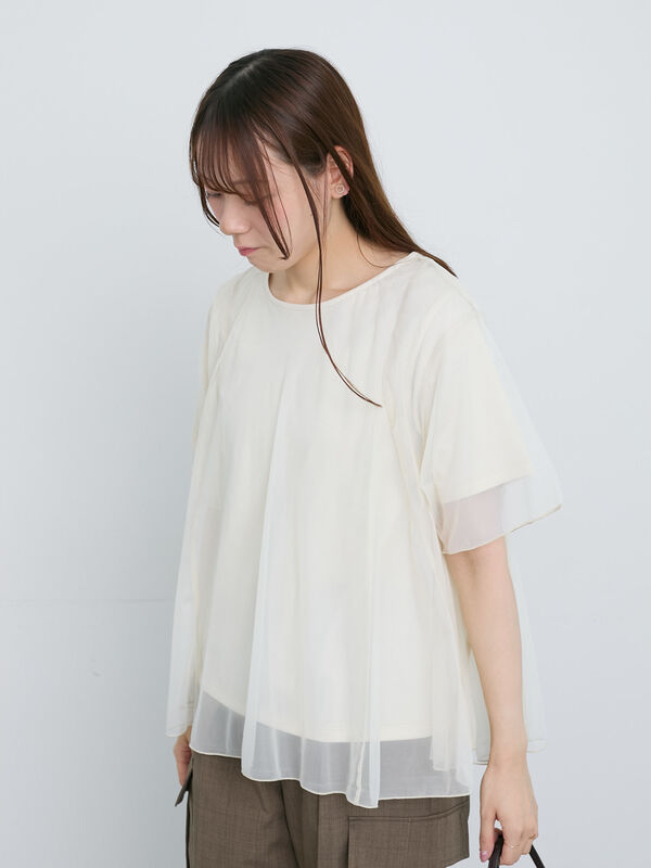 セール】 チュールレイヤードTシャツ（オフホワイト/ブラック/ブラウン