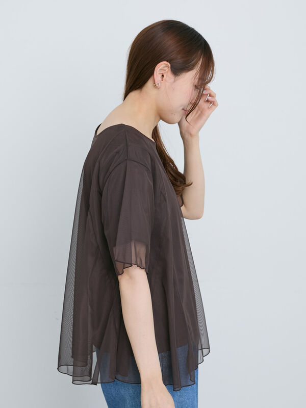 セール】 チュールレイヤードTシャツ（オフホワイト/ブラック/ブラウン