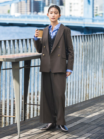【UVカット/ウォッシャブル/撥水加工】ウールライクテーラードジャケット(セットアップ可)《2026 AUTUMN LOOK item》（ブラウン/ネイビー）｜Te chichi（テチチ）通販