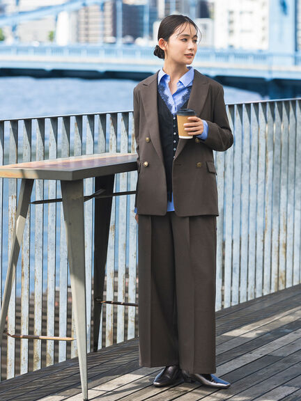 【UVカット/ウォッシャブル/撥水加工】ウールライクテーラードジャケット(セットアップ可)《2026 AUTUMN LOOK item》（ブラウン/ネイビー）｜Te chichi（テチチ）通販