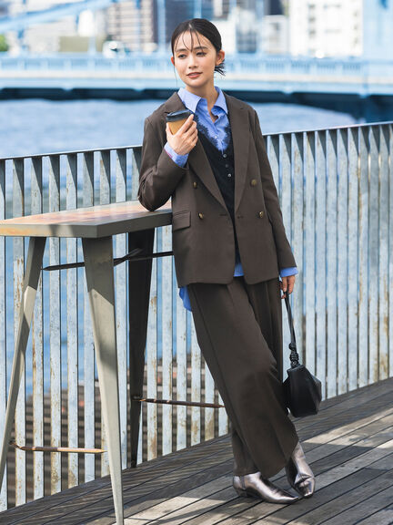 【UVカット/ウォッシャブル/撥水加工】ウールライクテーラードジャケット(セットアップ可)《2026 AUTUMN LOOK item》（ブラウン/ネイビー）｜Te chichi（テチチ）通販