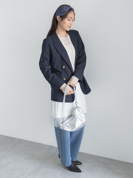 【UVカット/ウォッシャブル/撥水加工】ウールライクテーラードジャケット(セットアップ可)《2026 AUTUMN LOOK item》（ブラウン/ネイビー）｜Te chichi（テチチ）通販