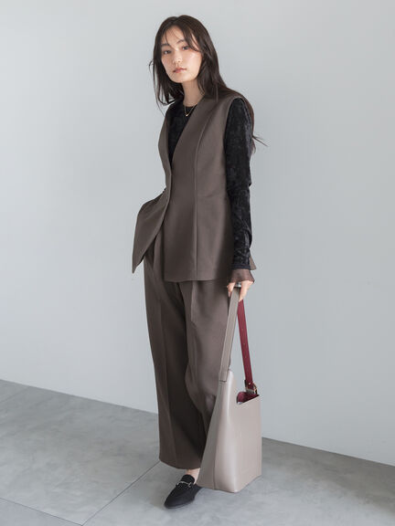 【UVカット/ウォッシャブル/撥水加工】ウールライクノーカラーフレアジレ(セットアップ可)《2026 AUTUMN LOOK item》（ブラウン/ネイビー）｜Te chichi（テチチ）通販