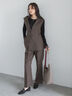 【UVカット/ウォッシャブル/撥水加工】ウールライクノーカラーフレアジレ(セットアップ可)《2026 AUTUMN LOOK item》（ブラウン/ネイビー）｜Te chichi（テチチ）通販