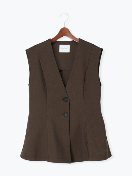 【UVカット/ウォッシャブル/撥水加工】ウールライクノーカラーフレアジレ(セットアップ可)《2026 AUTUMN LOOK item》（ブラウン/ネイビー）｜Te chichi（テチチ）通販