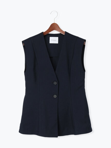 【UVカット/ウォッシャブル/撥水加工】ウールライクノーカラーフレアジレ(セットアップ可)《2026 AUTUMN LOOK item》（ブラウン/ネイビー）｜Te chichi（テチチ）通販