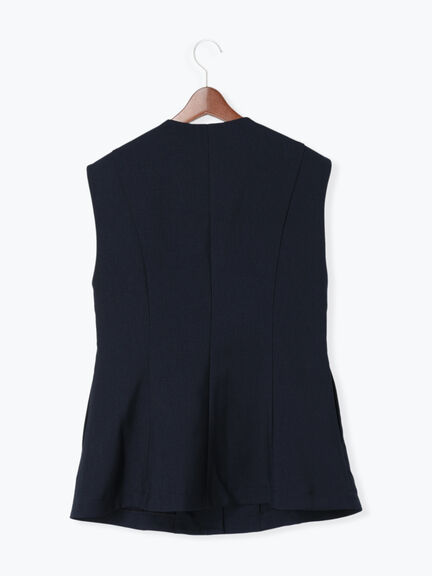 【UVカット/ウォッシャブル/撥水加工】ウールライクノーカラーフレアジレ(セットアップ可)《2026 AUTUMN LOOK item》（ブラウン/ネイビー）｜Te chichi（テチチ）通販