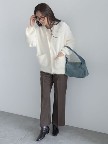 【UVカット/マシンウォッシャブル/撥水加工】ウールライクストレートパンツ(セットアップ可)（ブラウン/ネイビー）｜Te chichi（テチチ）通販