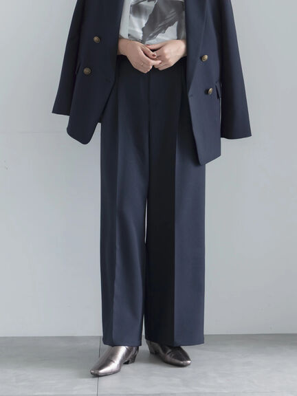 【UVカット/マシンウォッシャブル/撥水加工】ウールライクワイドパンツ(セットアップ可)《2026 AUTUMN LOOK item》（ブラウン/ネイビー）｜Te chichi（テチチ）通販