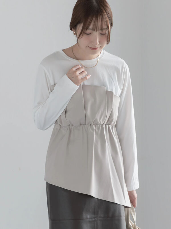 新品未使用タグ付き pois ポワ pichi tee ピチT ピチtee ビスチェドッキングロンT（オフホワイト/ブラック/モカ/トップス