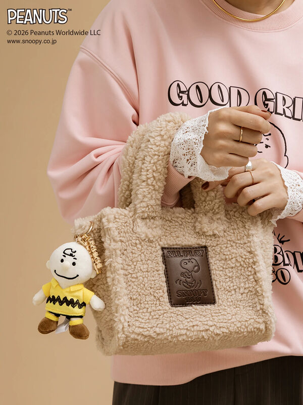 ポーチ、ミニトートなど PEANUTSボアミニトートBAG（ベージュ/ブラウン/バッグ/バッグ・ポーチ