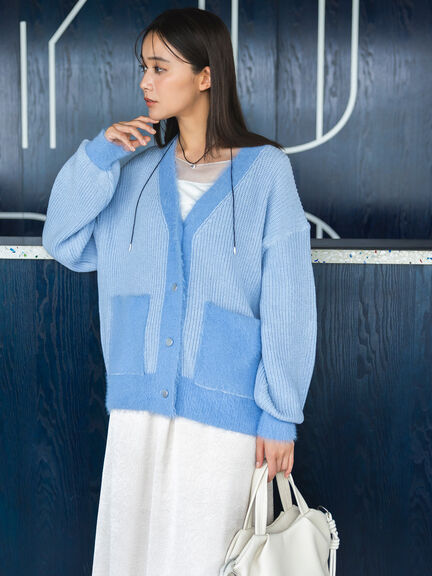 畦フェザーミックスニットカーディガン《2026 AUTUMN LOOK item》（オフホワイト/グレー/サックスブルー）｜Te chichi（テチチ）通販