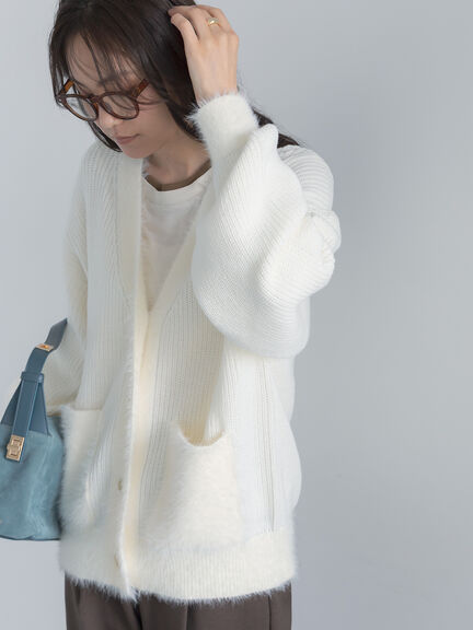 畦フェザーミックスニットカーディガン《2026 AUTUMN LOOK item》（オフホワイト/グレー/サックスブルー）｜Te chichi（テチチ）通販