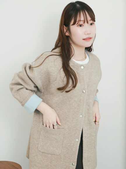 【WEB限定】ダブルフェイス配色カーディガン（オフホワイト/チャコールグレー/ピンク/ベージュ）｜Te chichi（テチチ）通販
