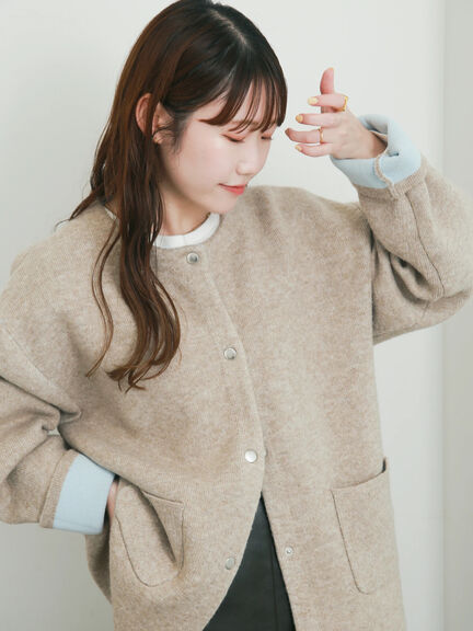 【WEB限定】ダブルフェイス配色カーディガン（オフホワイト/チャコールグレー/ピンク/ベージュ）｜Te chichi（テチチ）通販