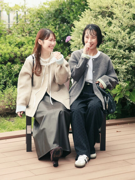 【WEB限定】ダブルフェイス配色カーディガン（オフホワイト/チャコールグレー/ピンク/ベージュ）｜Te chichi（テチチ）通販