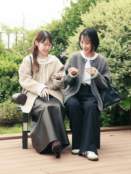 【WEB限定】ダブルフェイス配色カーディガン（オフホワイト/チャコールグレー/ピンク/ベージュ）｜Te chichi（テチチ）通販