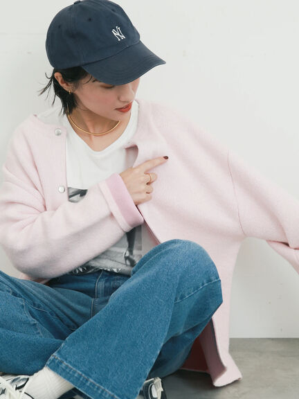 【WEB限定】ダブルフェイス配色カーディガン（オフホワイト/チャコールグレー/ピンク/ベージュ）｜Te chichi（テチチ）通販