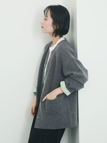 【WEB限定】ダブルフェイス配色カーディガン（オフホワイト/チャコールグレー/ピンク/ベージュ）｜Te chichi（テチチ）通販