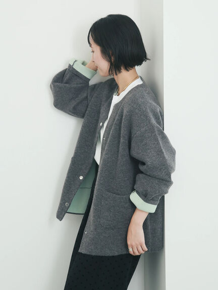 【WEB限定】ダブルフェイス配色カーディガン（オフホワイト/チャコールグレー/ピンク/ベージュ）｜Te chichi（テチチ）通販