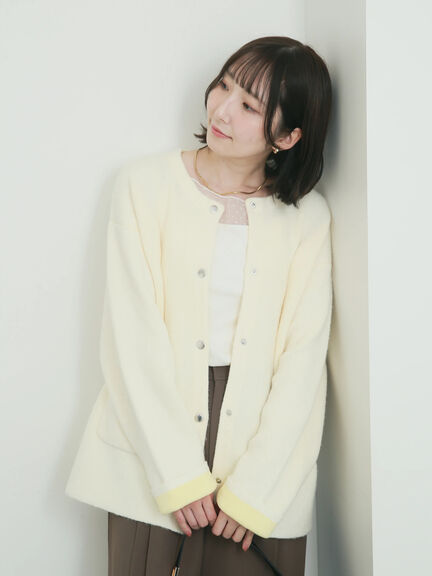 【WEB限定】ダブルフェイス配色カーディガン（オフホワイト/チャコールグレー/ピンク/ベージュ）｜Te chichi（テチチ）通販