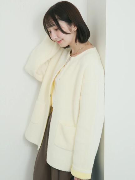 【WEB限定】ダブルフェイス配色カーディガン（オフホワイト/チャコールグレー/ピンク/ベージュ）｜Te chichi（テチチ）通販