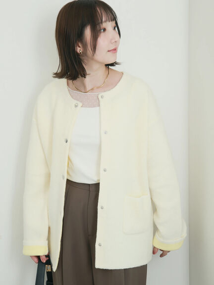 【WEB限定】ダブルフェイス配色カーディガン（オフホワイト/チャコールグレー/ピンク/ベージュ）｜Te chichi（テチチ）通販