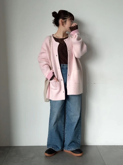 【WEB限定】ダブルフェイス配色カーディガン（オフホワイト/チャコールグレー/ピンク/ベージュ）｜Te chichi（テチチ）通販