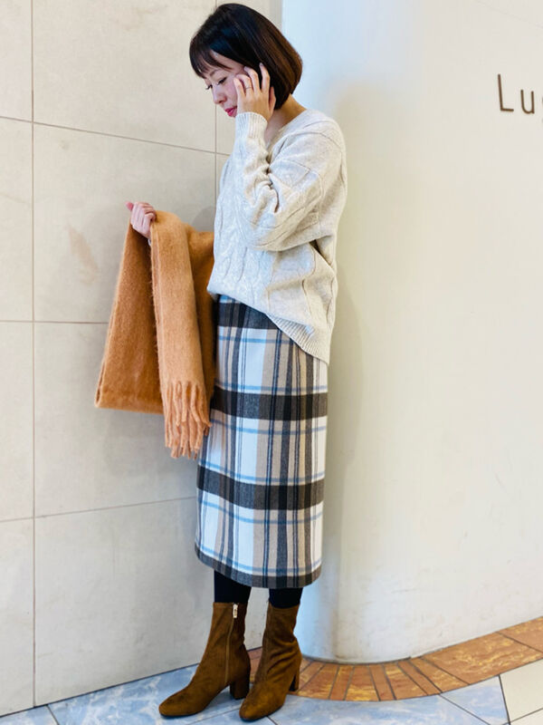 セール メルトンチェックタイトスカート ベージュ ボトムス Te Chichi Terrasse テチチ テラス 公式通販