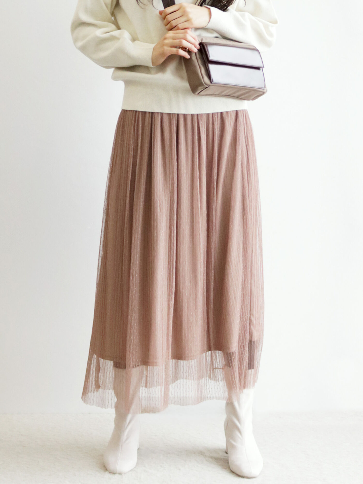 セール しわ加工ドットチュールスカート オフホワイト ブラック モカ ボトムス Te Chichi Terrasse テチチ テラス 公式通販