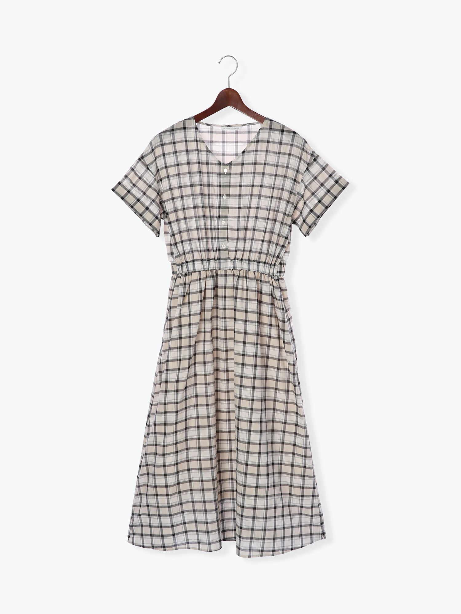 セール チェックvネックワンピース ベージュ ネイビー ワンピース Te Chichi Terrasse テチチ テラス 公式通販