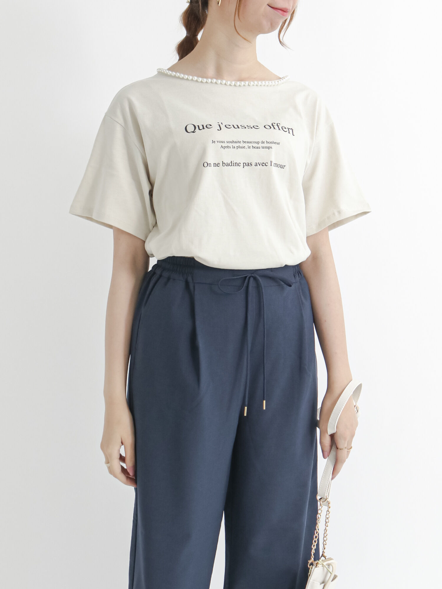 セール パールネックロゴtシャツ オフホワイト グレー チャコールグレー トップス Tシャツ Te Chichi Terrasse テチチ テラス 公式通販