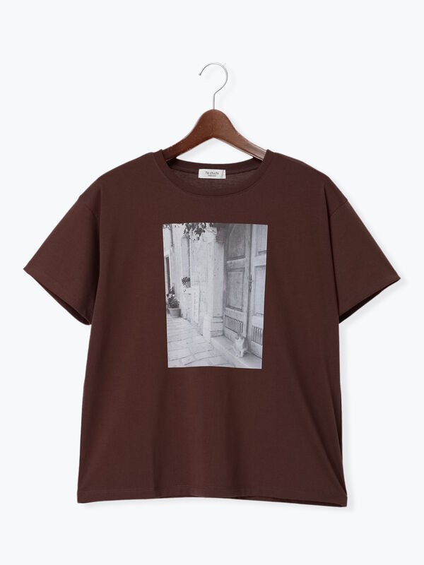 セール】 【接触冷感】フォトプリントTシャツ（オフホワイト/ブラック 