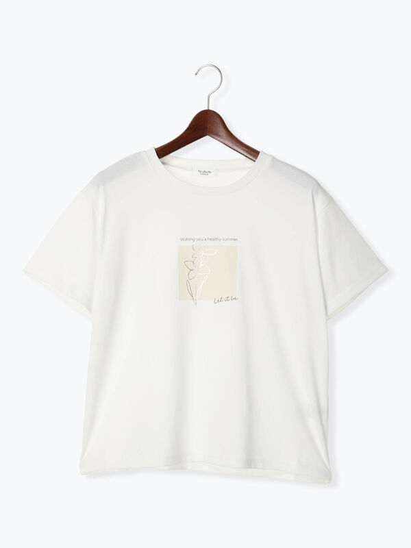 セール】 【抗菌防臭】フラワー箔プリントTシャツ（オフホワイト
