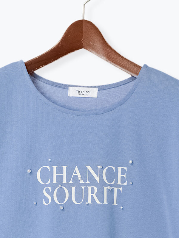 セール】 【抗菌防臭】フリル袖パールロゴプリントTシャツ（オフ 